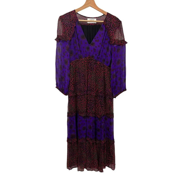 BA&SH Floral  Paris Gypsy Bohemian Midi V Neck Dress SIZE 4 NWT - Picture 2 of 12